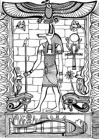 Anubis, God Of Ancient Egypt Coloring Page